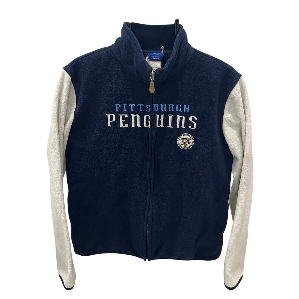 Reebok Pittsburgh Penguins Women’s Size L Full Zip Fleece Jacket Navy Blue NHL